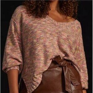 Pilcro Anthropologie Deep V-Neck Multicolor Sweater Size XS Oversized Slouchy